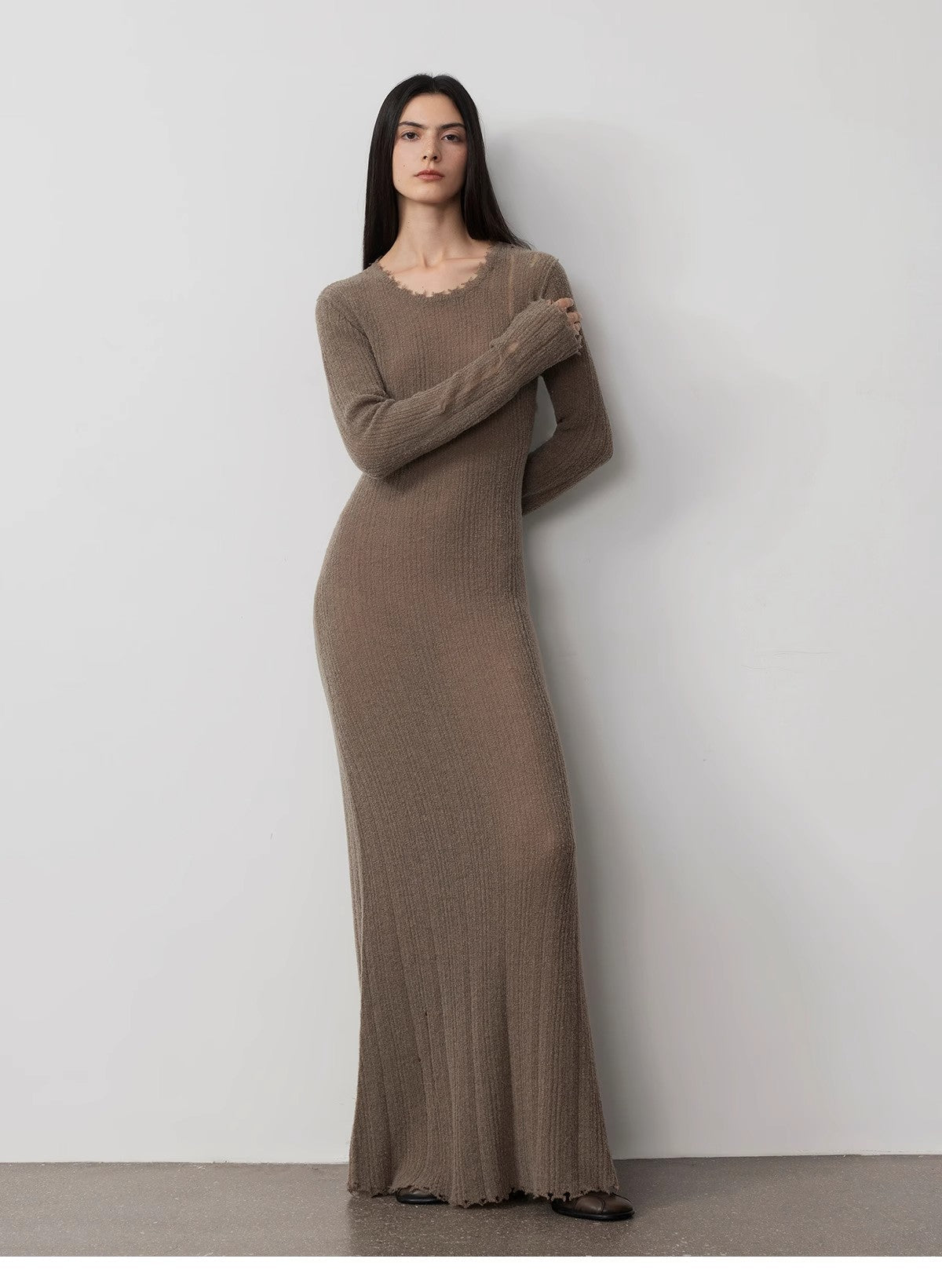 Wool Looped Yarn Raw Edge Ripped Dress