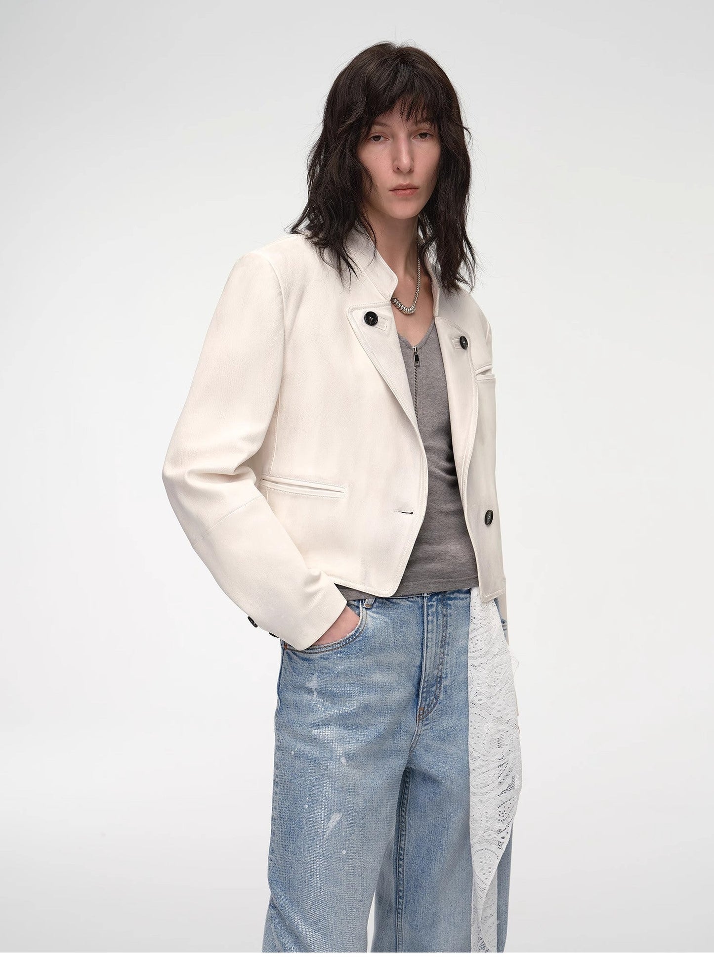 Roman Story Stand Collar Sheepskin Jacket