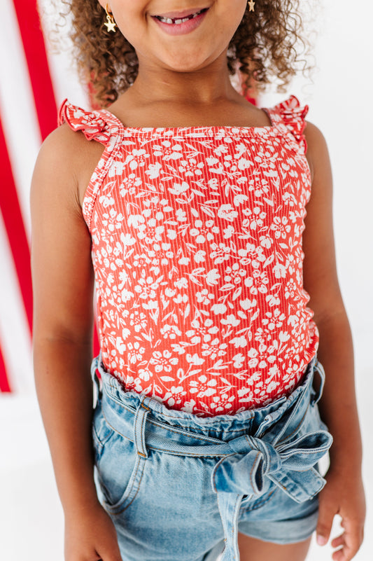 Americana Red Floral | Ribbed Tank