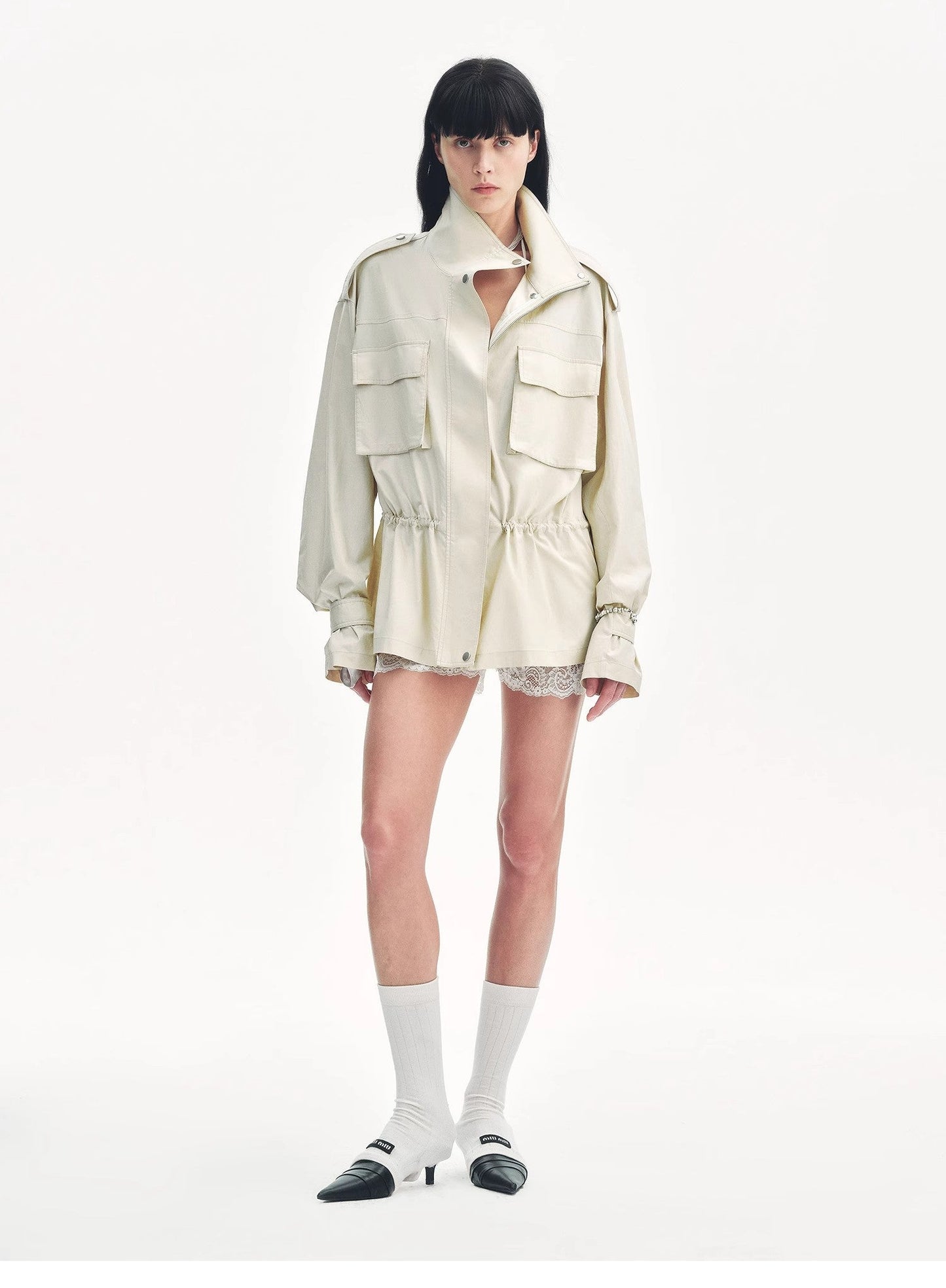"Relaxed Toning" Lightly Coated Drawstring Waisted Outerwear Summer