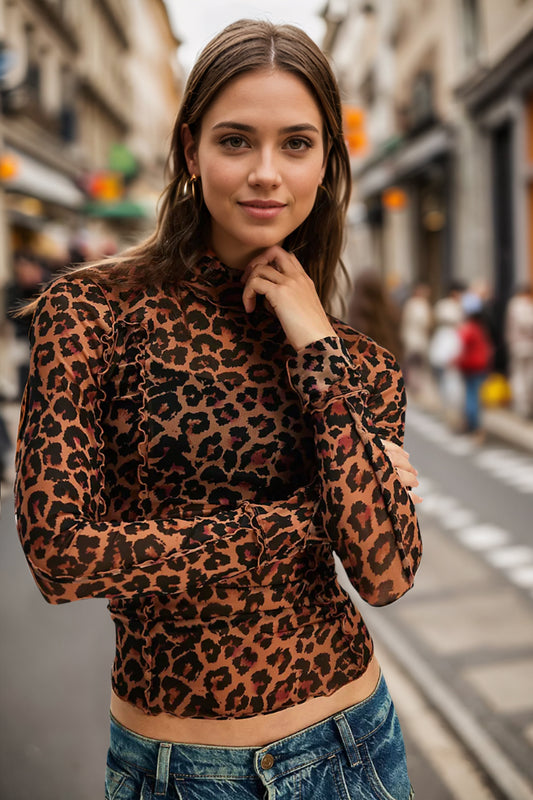 Printed Mock Neck Long Sleeve Top