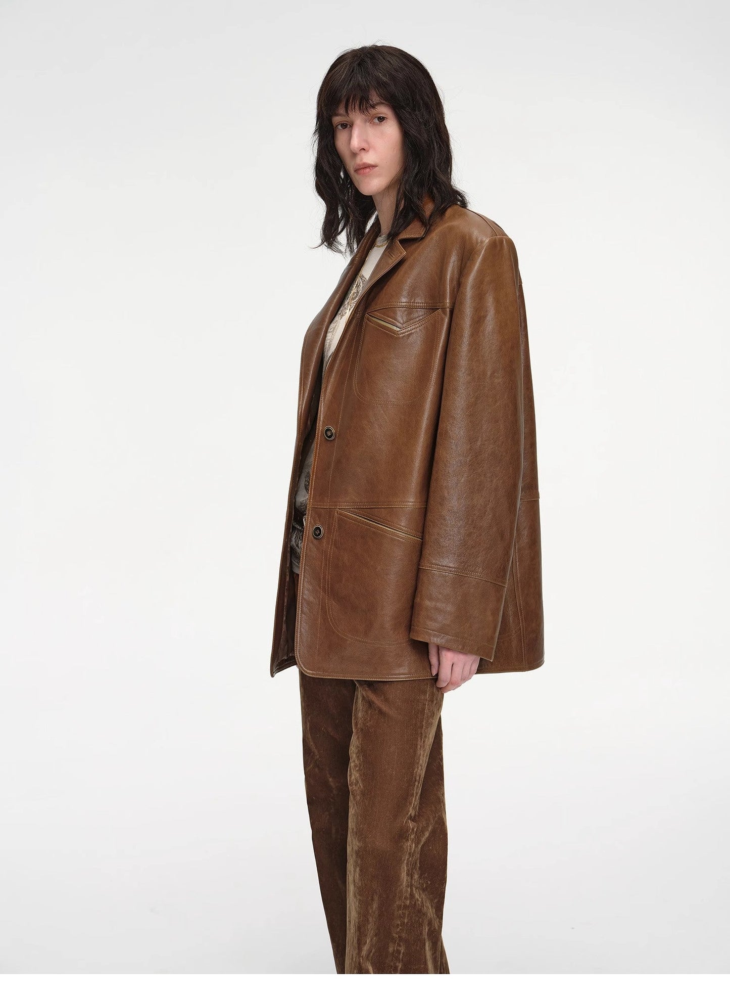 Windsor Past Wide Shoulder Multi-Pocket Suit Waxed Leather Jacket