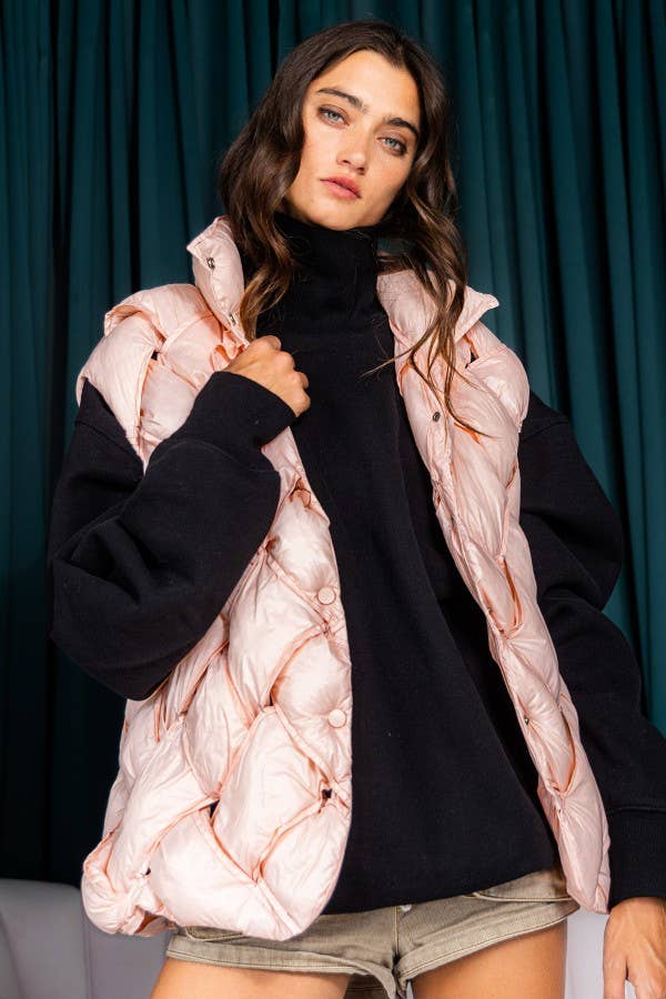 Camel Button-Up Puffer Vest