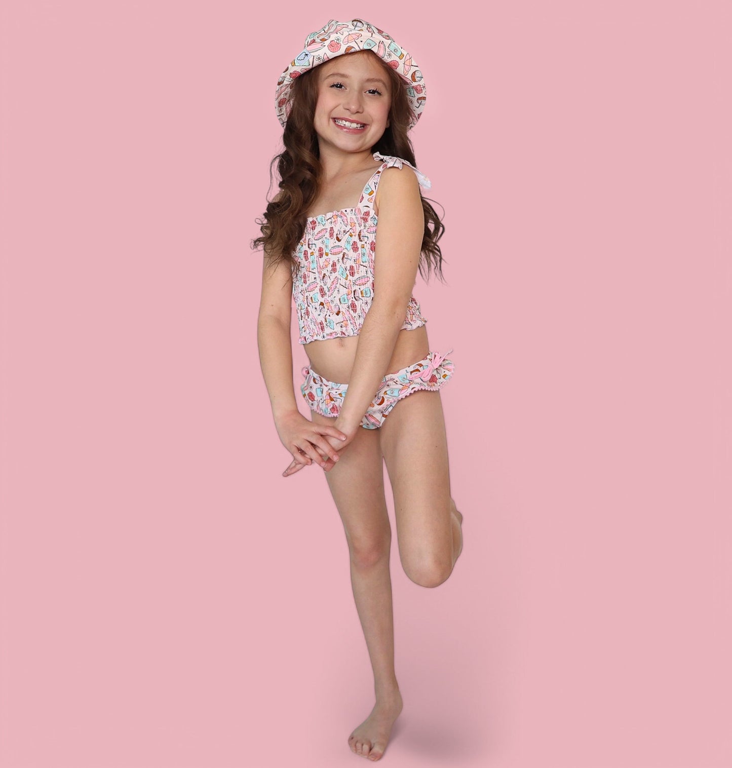 FUN IN THE SUN DREAM SMOCKED TANKINI TWO PIECE SWIM SUIT