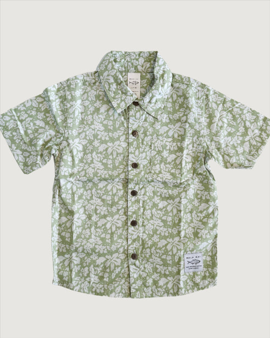Green Hibiscus Kids Aloha Shirt