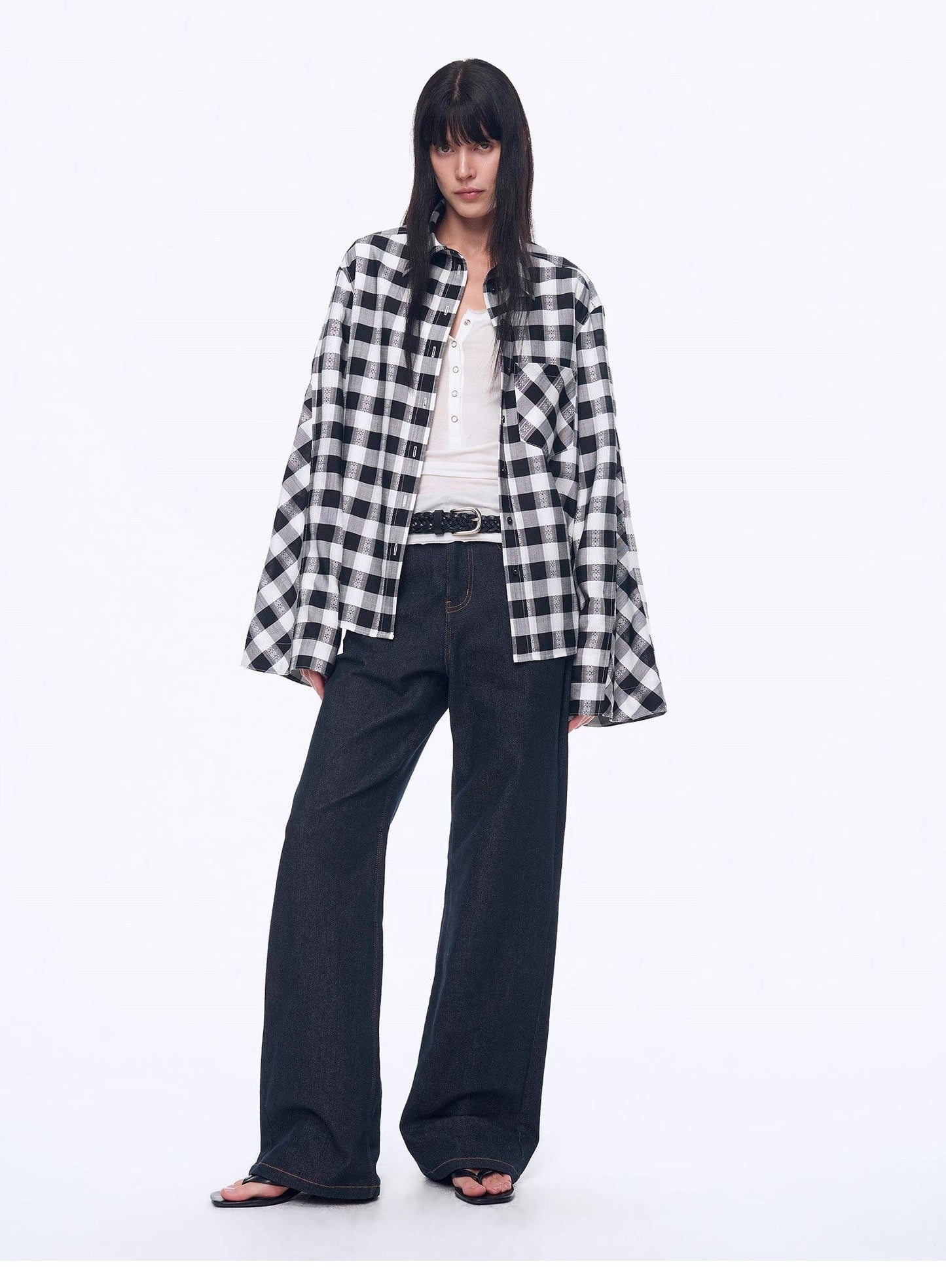 Style Diary Tencel Acetate Jacquard Check Dropped Shoulder Shirt