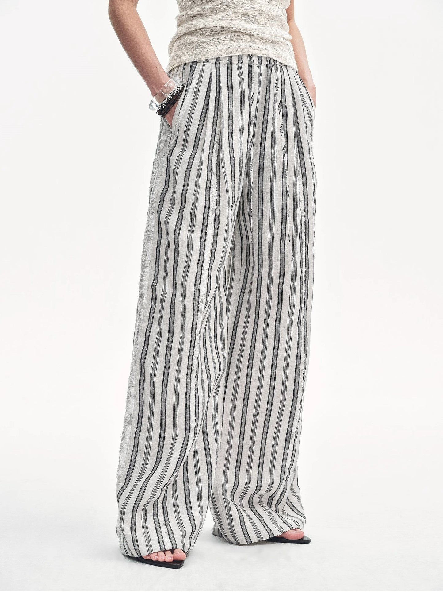 Fashion Tension Linen Vertical Stripe Pants