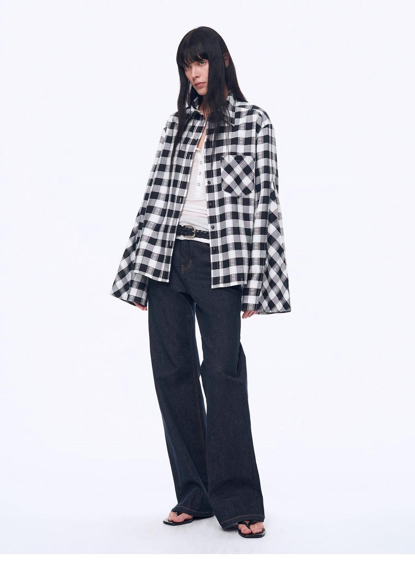 Style Diary Tencel Acetate Jacquard Check Dropped Shoulder Shirt