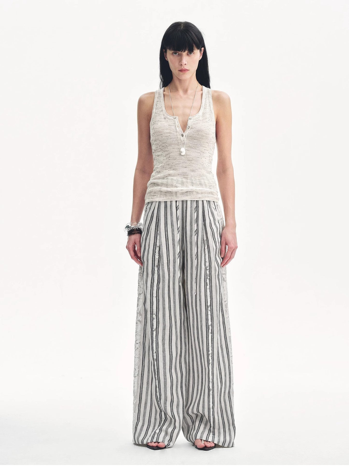 Fashion Tension Linen Vertical Stripe Pants