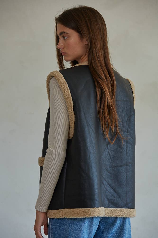 Button Down Sleeveless Fur Lined Vest