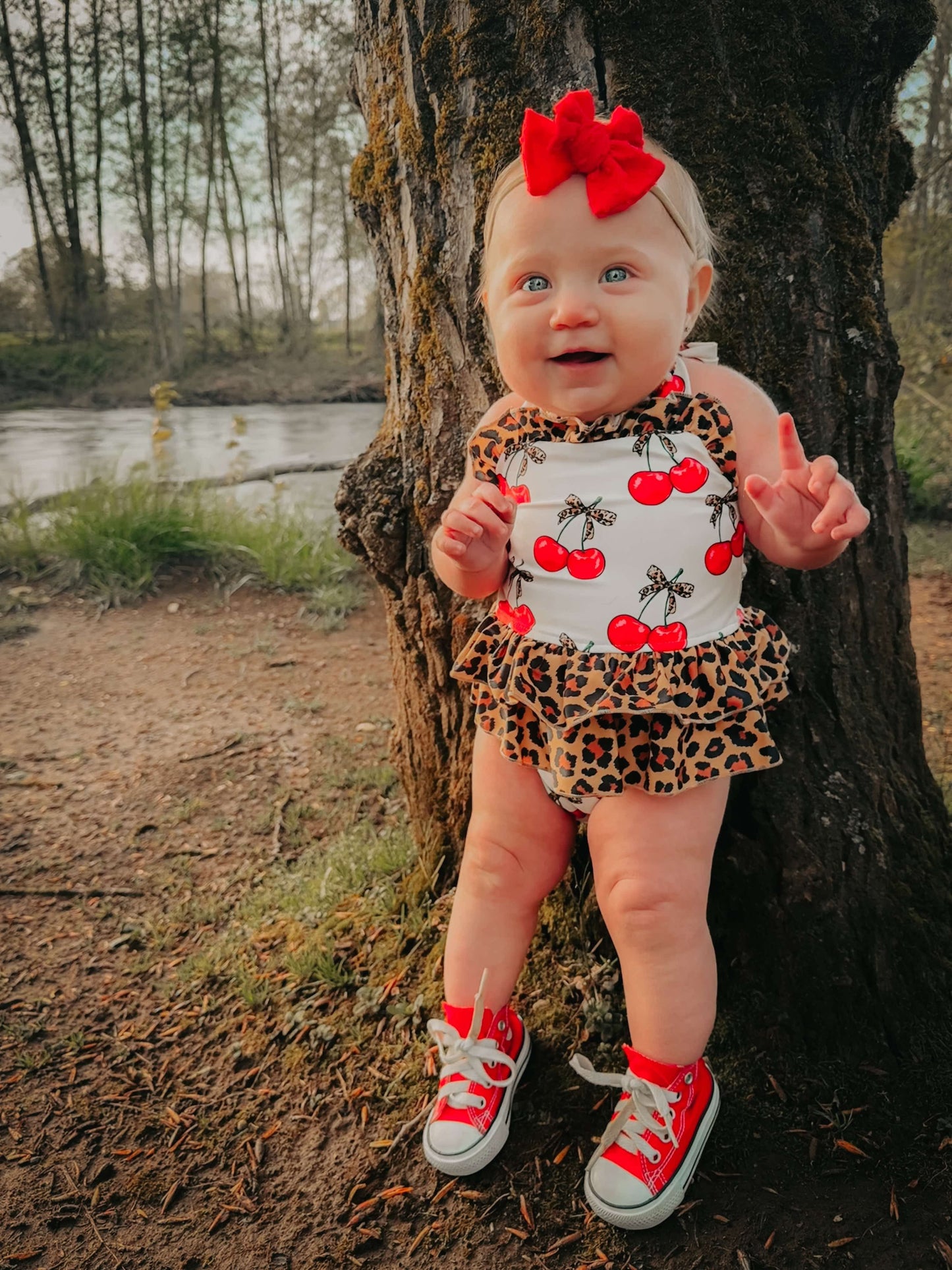 Cherry-licious Ruffled Swim Suit