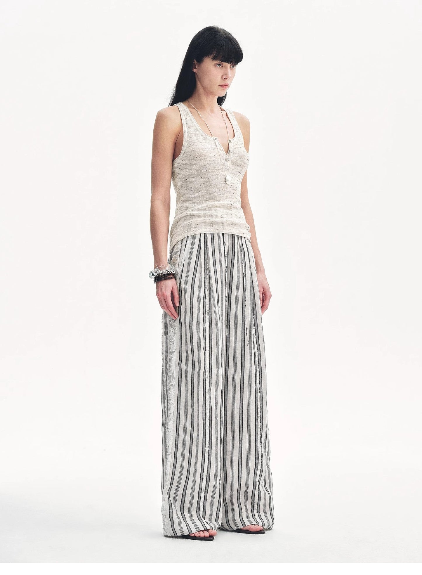 Fashion Tension Linen Vertical Stripe Pants