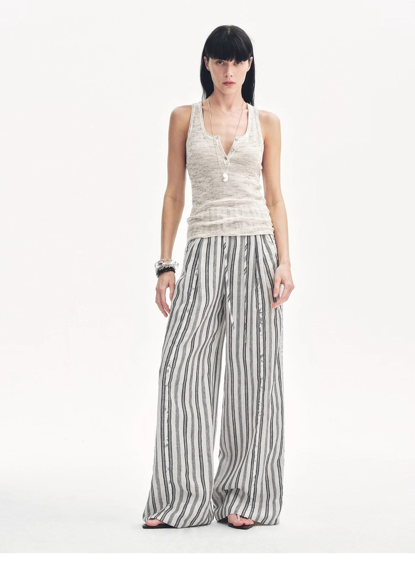 Fashion Tension Linen Vertical Stripe Pants