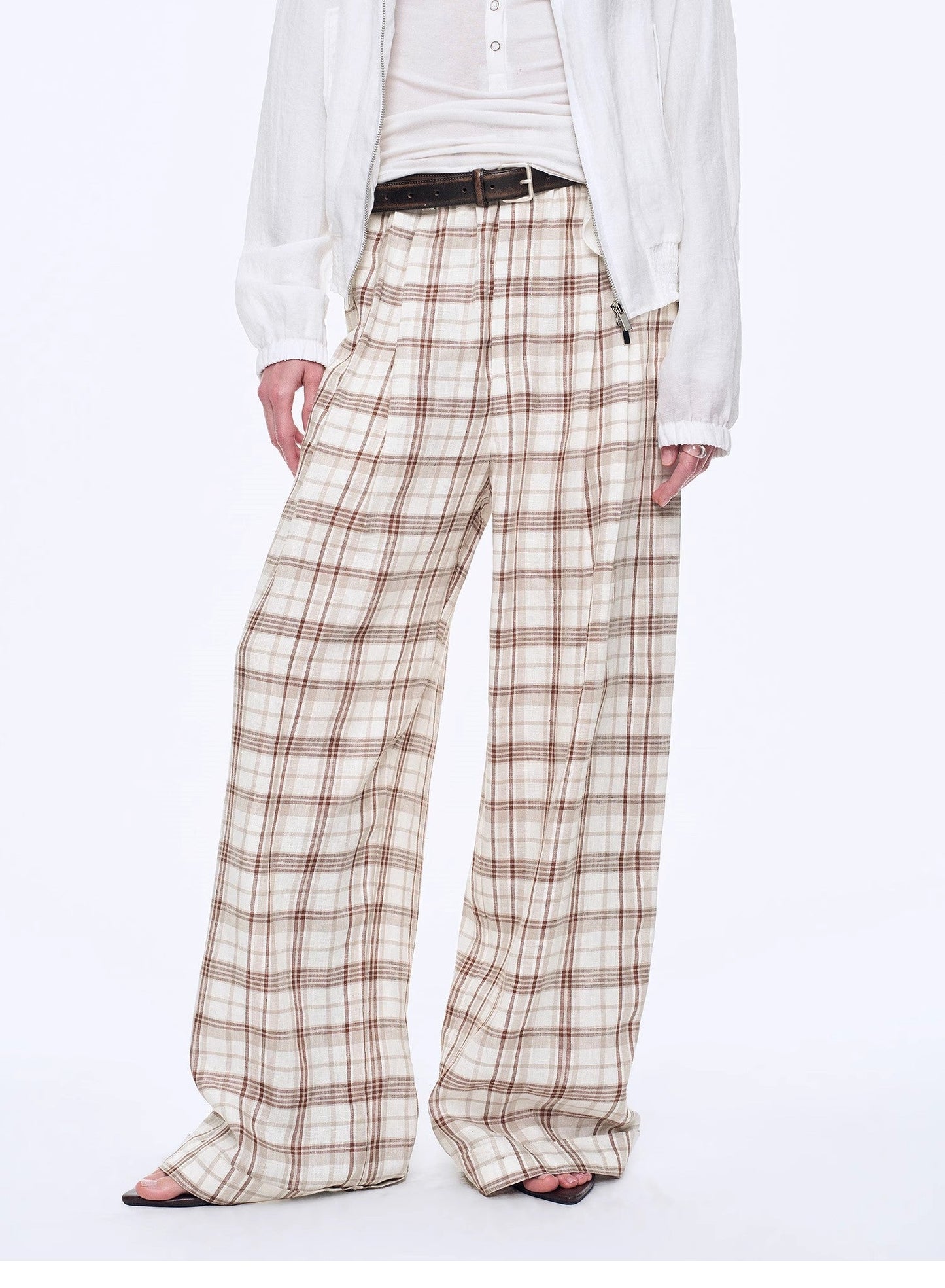 "Plaid Accent" Linen Pants
