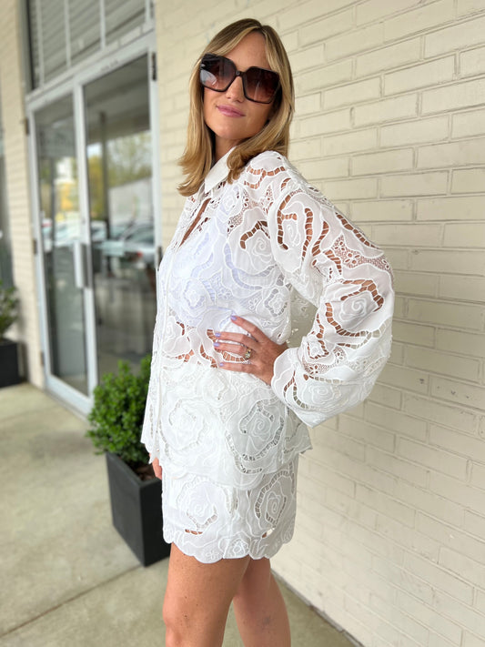 Victoria Eyelet Button Up Shirt