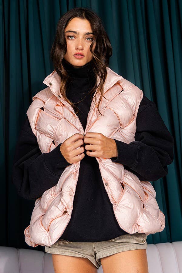 Camel Button-Up Puffer Vest