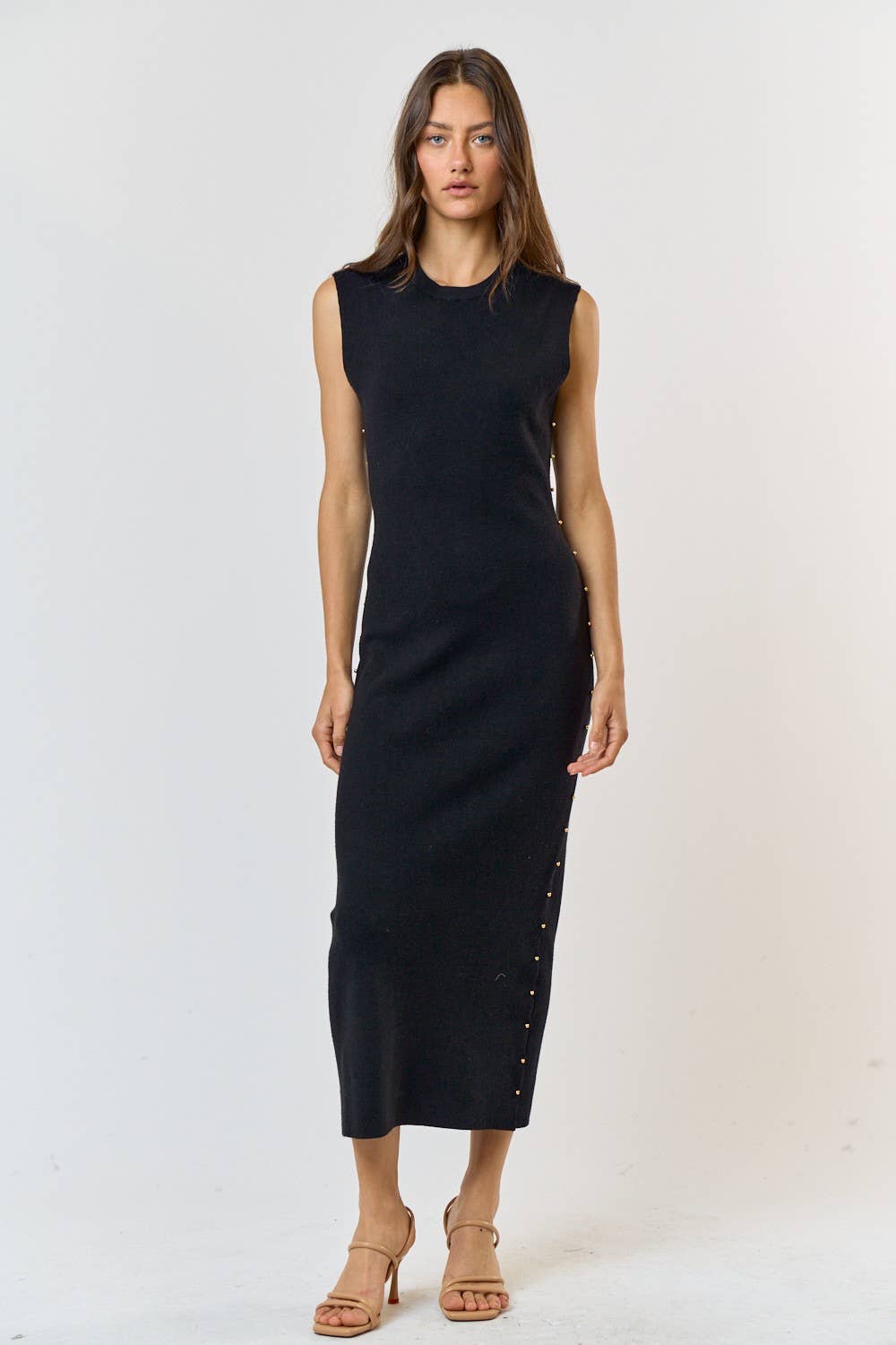 Black Sweater Maxi Dress w/ Stud Detail