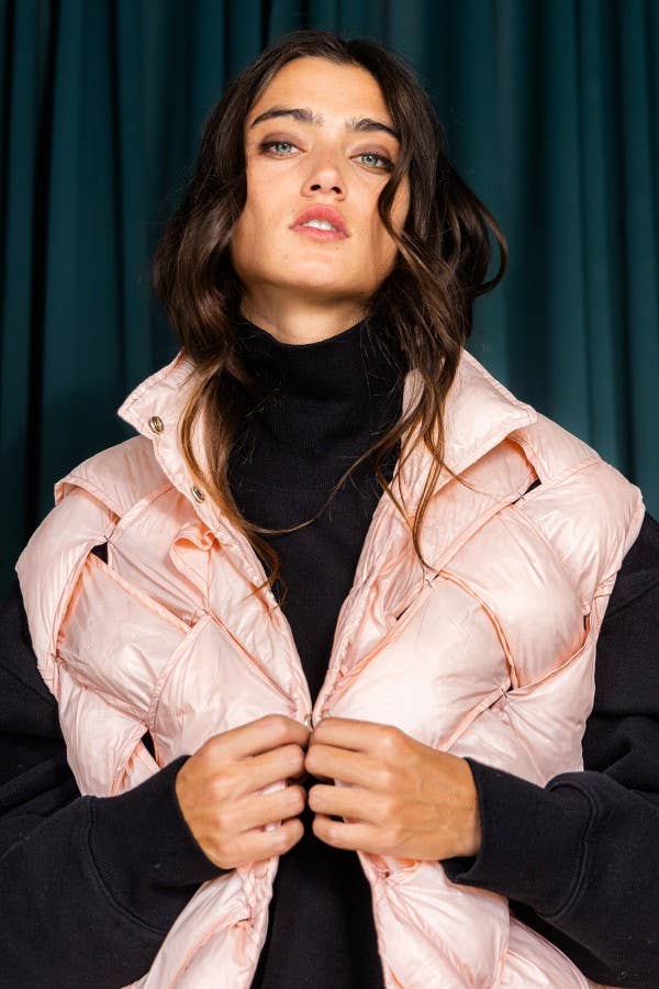 Camel Button-Up Puffer Vest