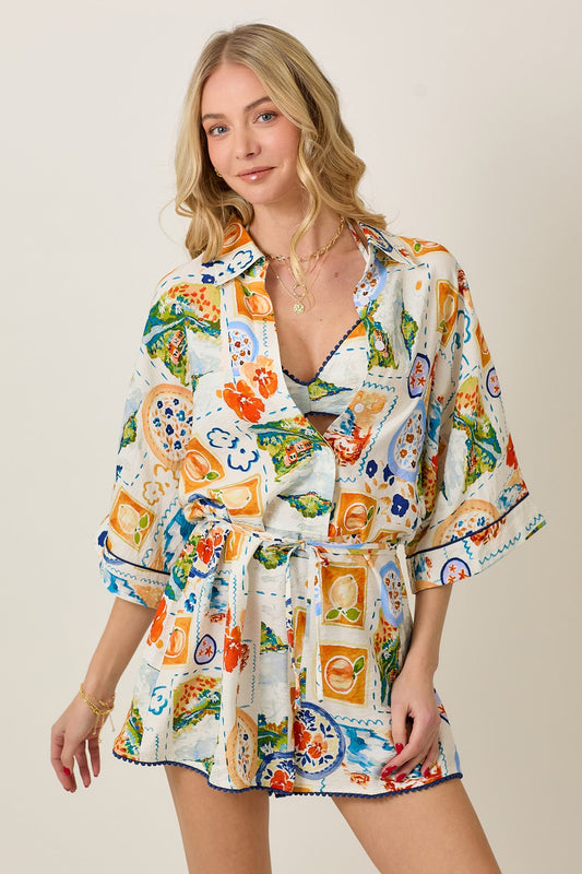 Watercolor Print Romper and Bra Top Set