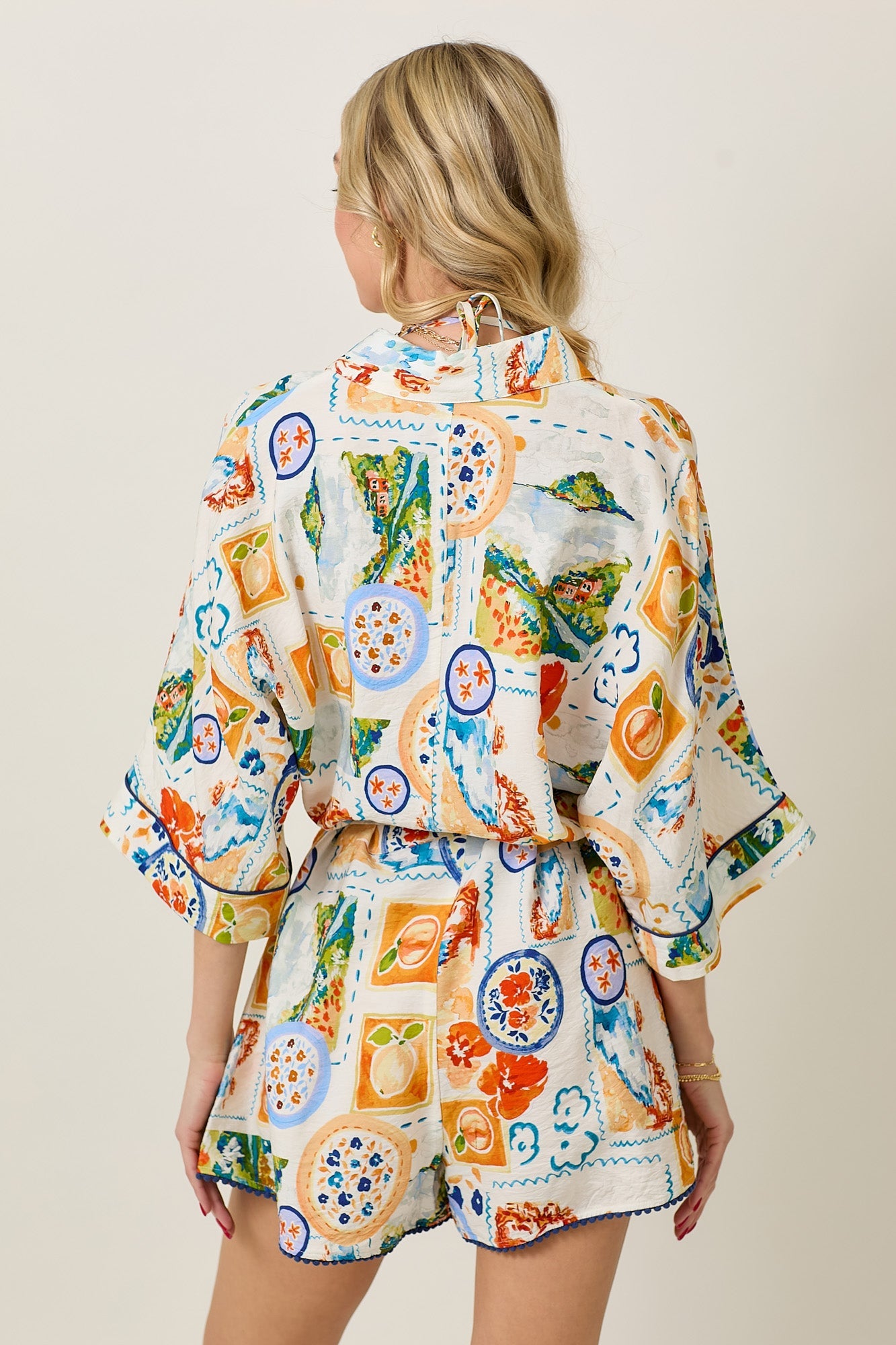 Watercolor Print Romper and Bra Top Set