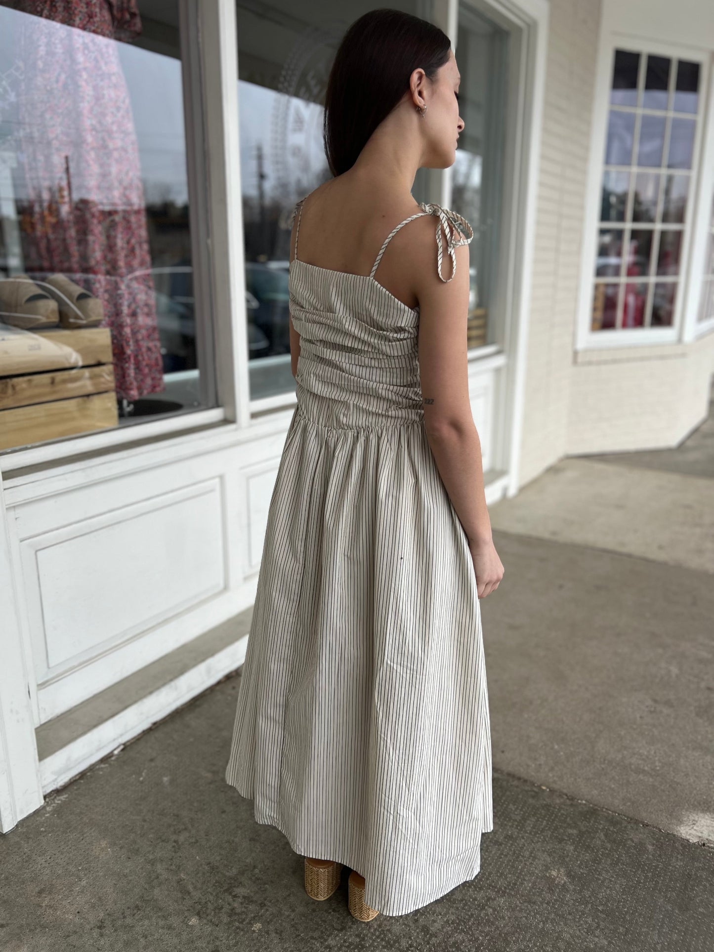 Evelyn Striped Tie Strap Midi Dress
