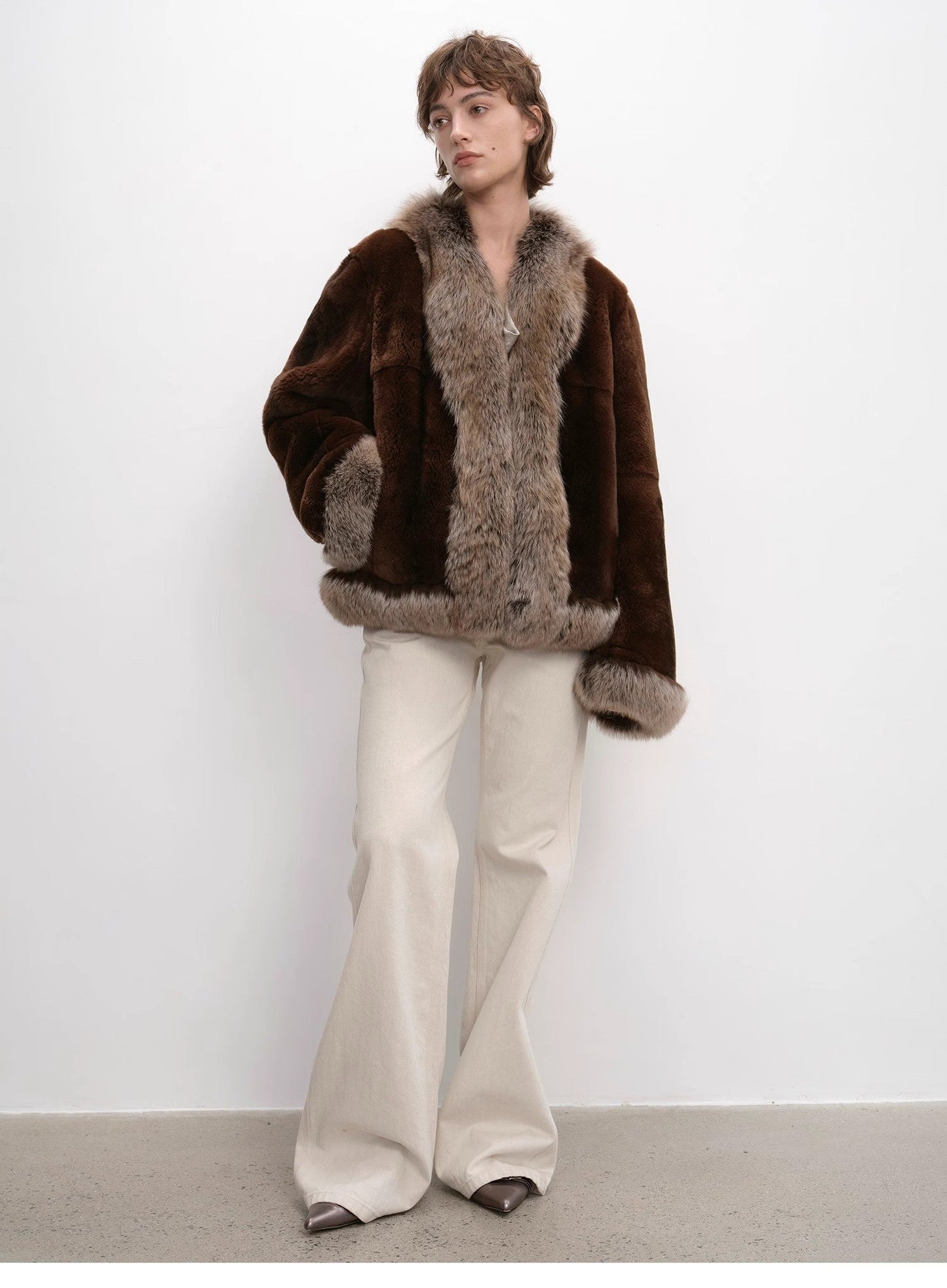 Paris Pictorial Vintage Two-Tone Fox Fur Collar Jacket