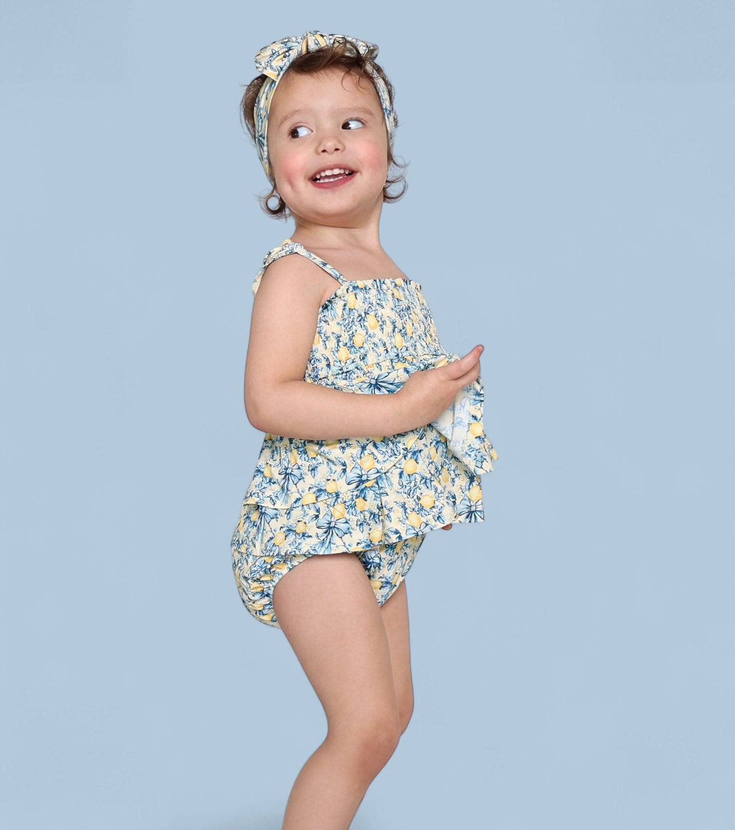 VINTAGE CITRUS TOILE SMOCKED TIERED DREAM BODYSUIT DRESS