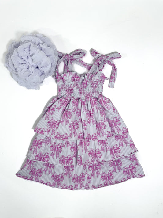 Pink Toile Bow Ruffled Dress