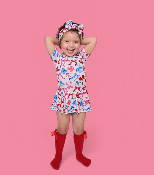 RED, WHITE AND BOWS DREAM BODYSUIT DRESS
