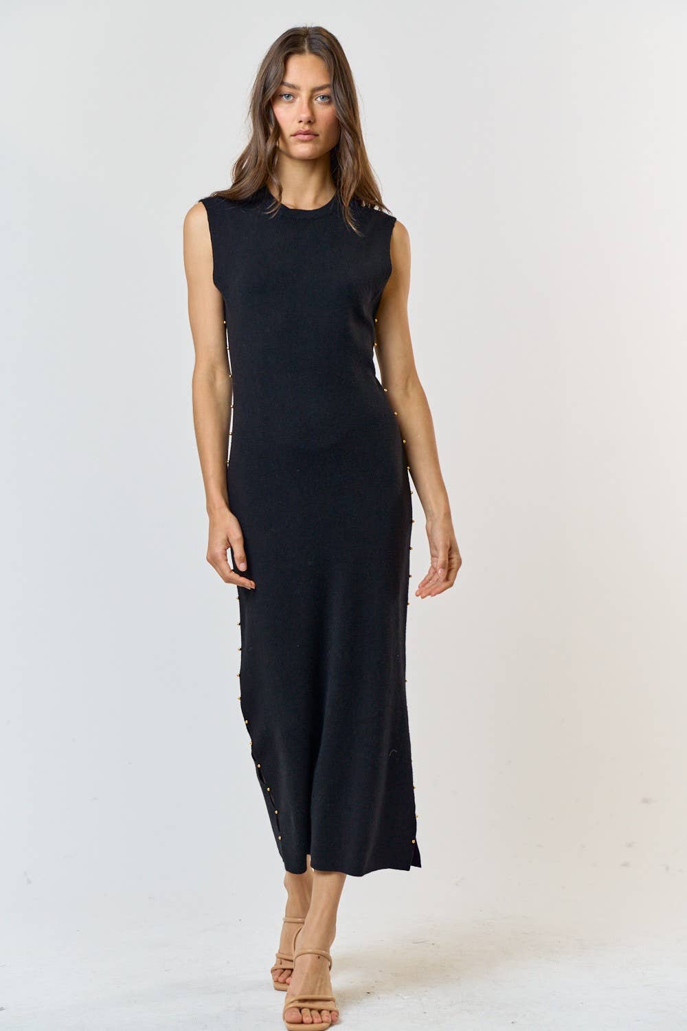 Black Sweater Maxi Dress w/ Stud Detail