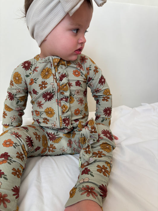 Alyson Floral (Ribbed) | Bamboo Zip Pajamas