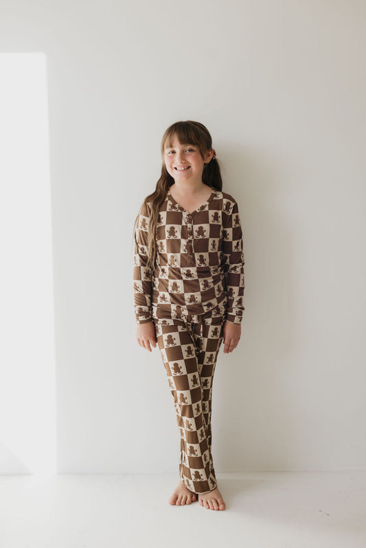 Pre-Teen Flare Leg Bamboo Pajamas | Gingerbread Checkerboard 2024