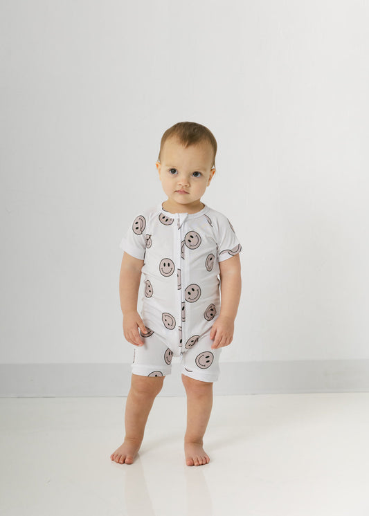 Smiley | Bamboo Shortie Zip Romper