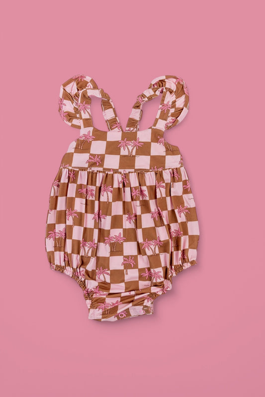 EXCLUSIVE SUNSET BEACH CHECKERS CAP SLEEVE DREAM BUBBLE ROMPER