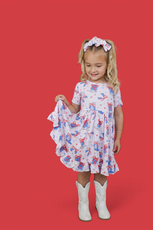 USA BOOTS N' BOWS DREAM RUFFLE DRESS