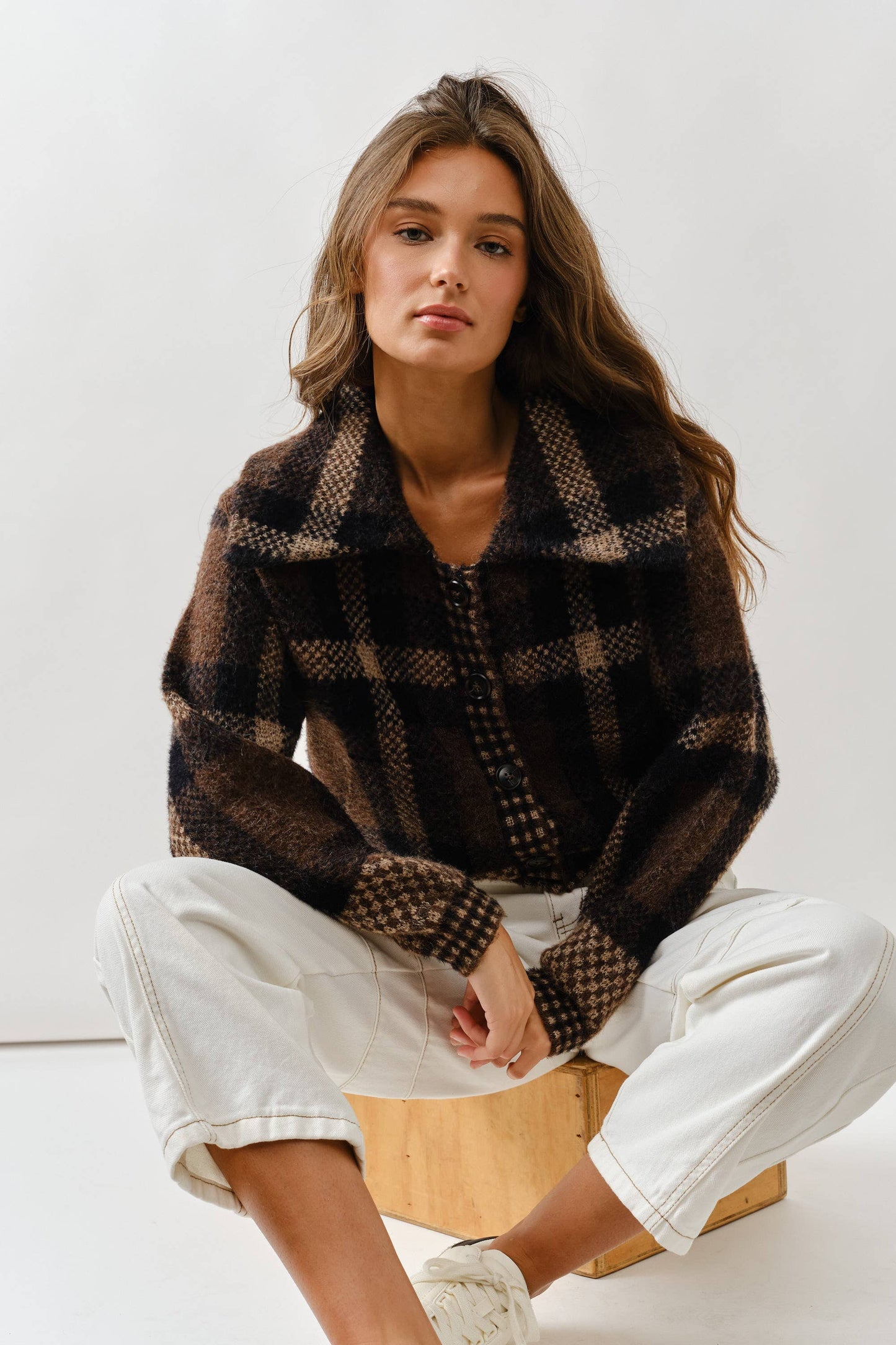 Brown Plaid Cardigan