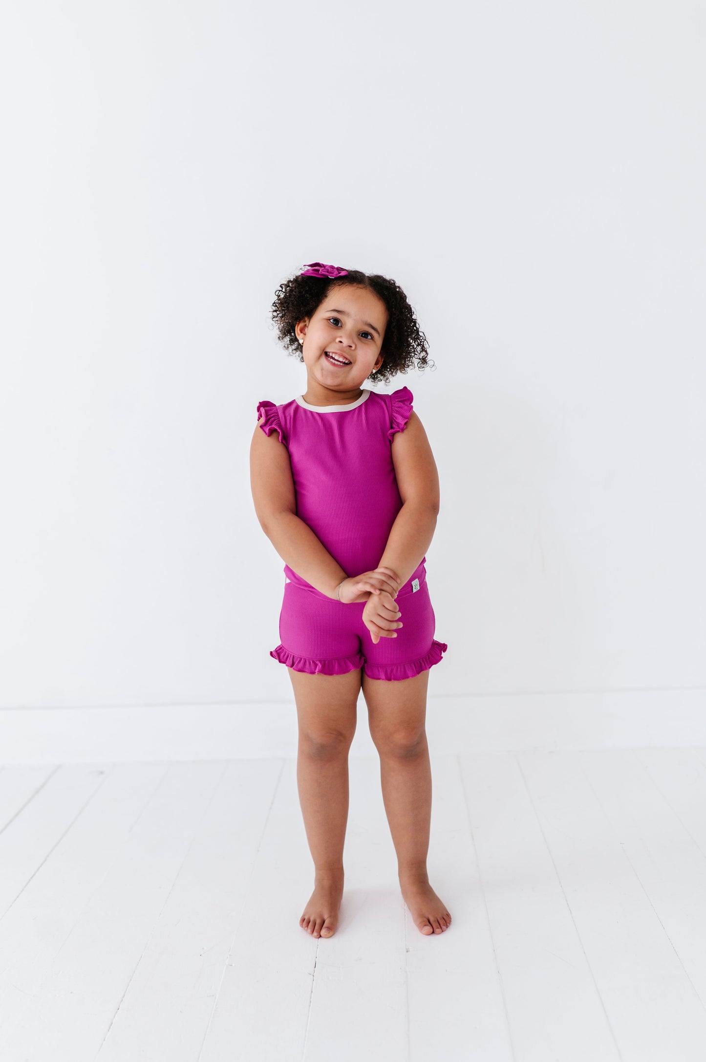 MAGENTA | Ruffle Tee + Shorts RIB SET