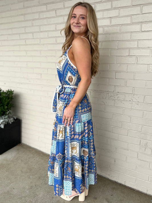Tessa Sleeveless Coastal Print Midi Dress