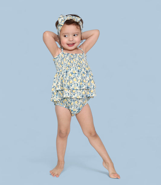 VINTAGE CITRUS TOILE SMOCKED TIERED DREAM BODYSUIT DRESS