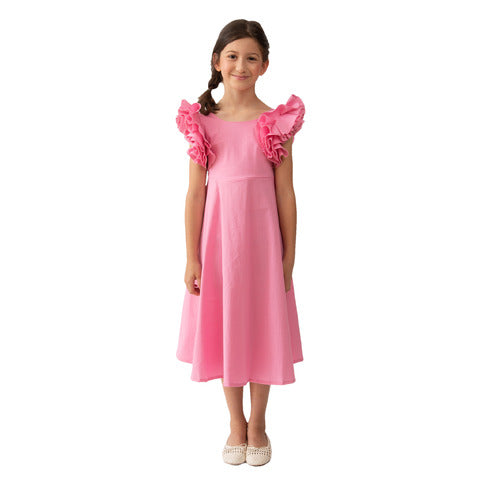 Piccola Ludo - Rosa Ruffle Sleeve Midi Dress