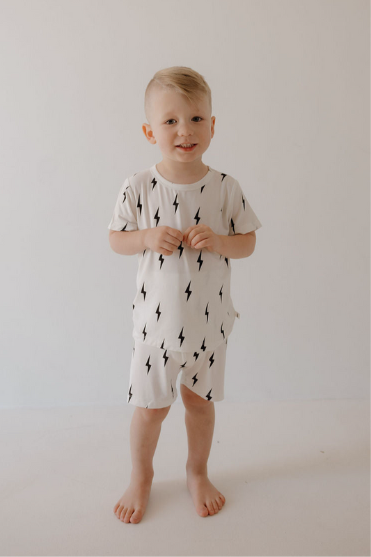 Bamboo Short Set | White & Black Lightning Bolt