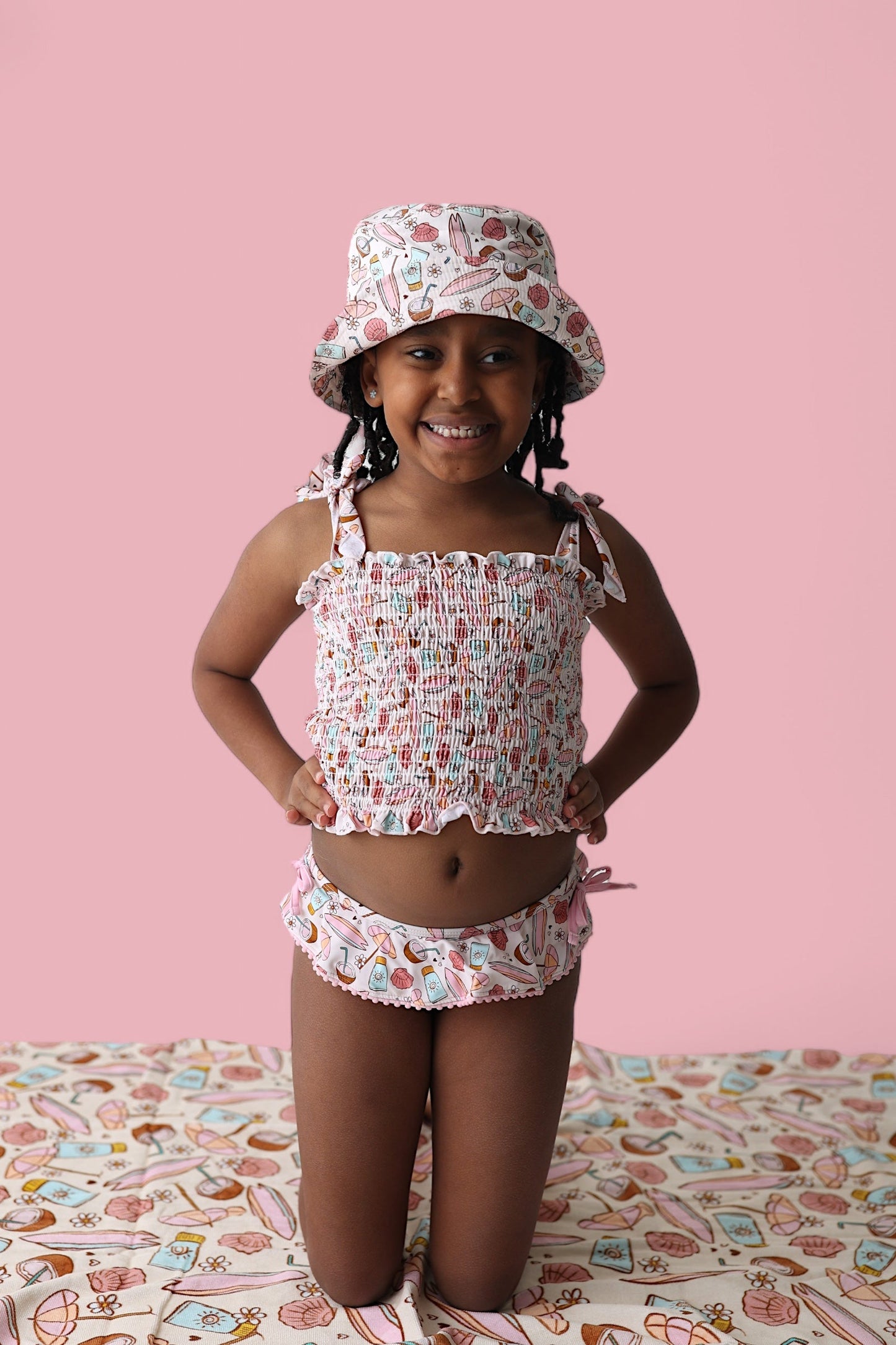 FUN IN THE SUN DREAM SMOCKED TANKINI TWO PIECE SWIM SUIT