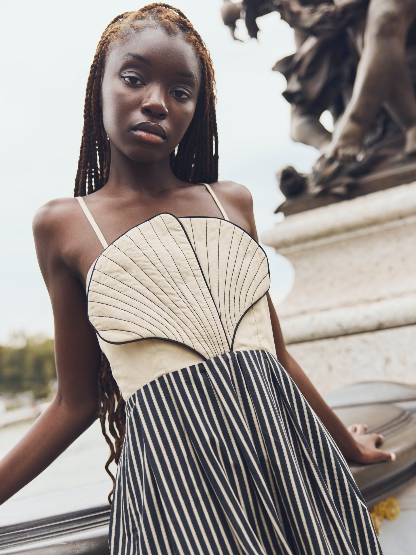 Hart Midi Dress - Black & Khaki Stripe