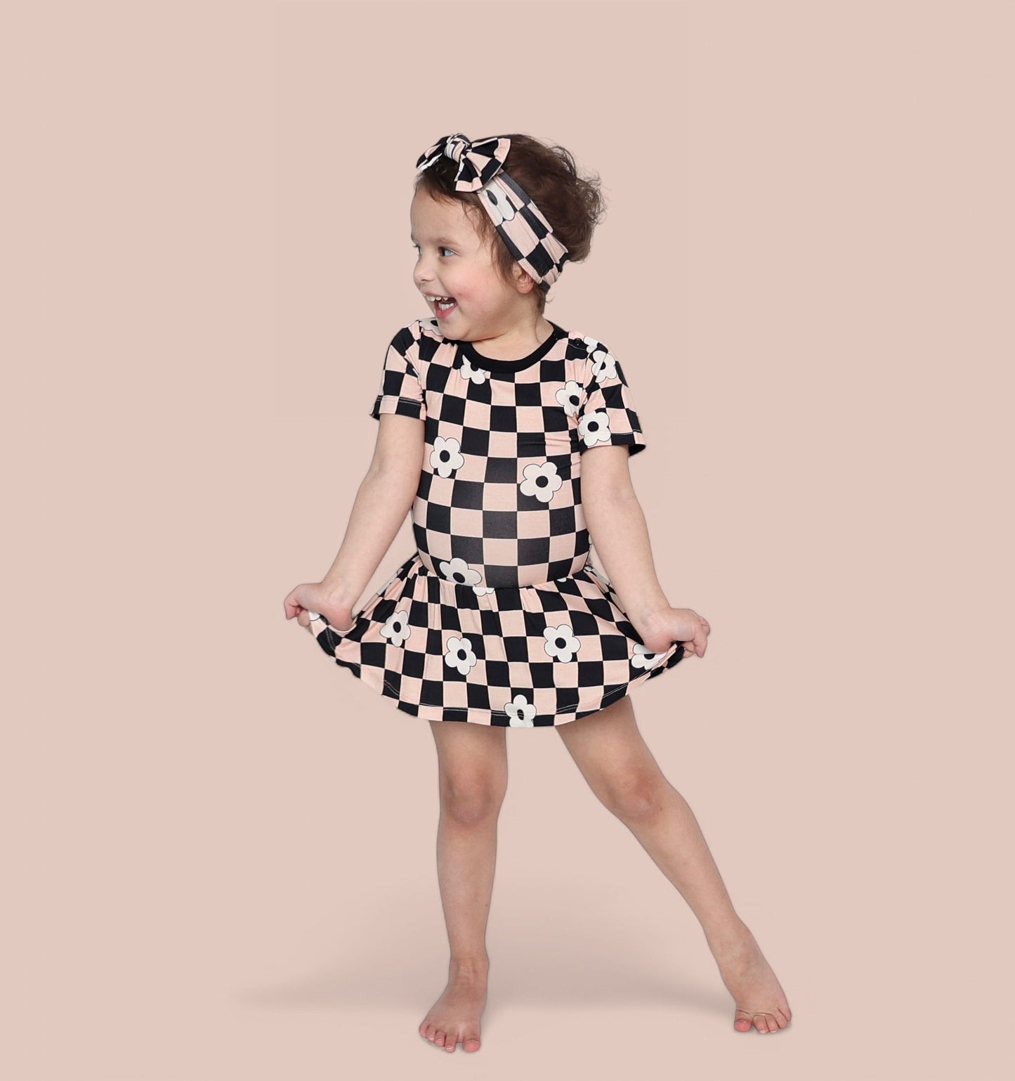 RETRO DAISY CHECKS SHORT SLEEVE DREAM BODYSUIT DRESS