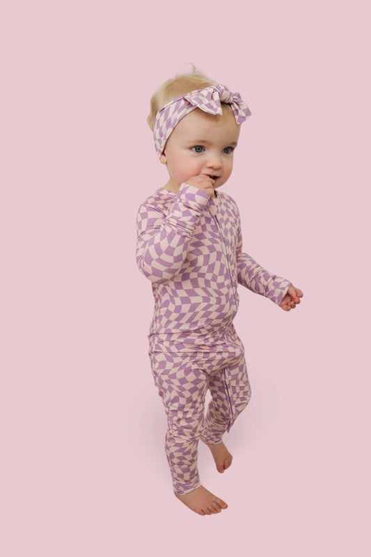 PLUM WAVY CHECKERS DREAM ROMPER
