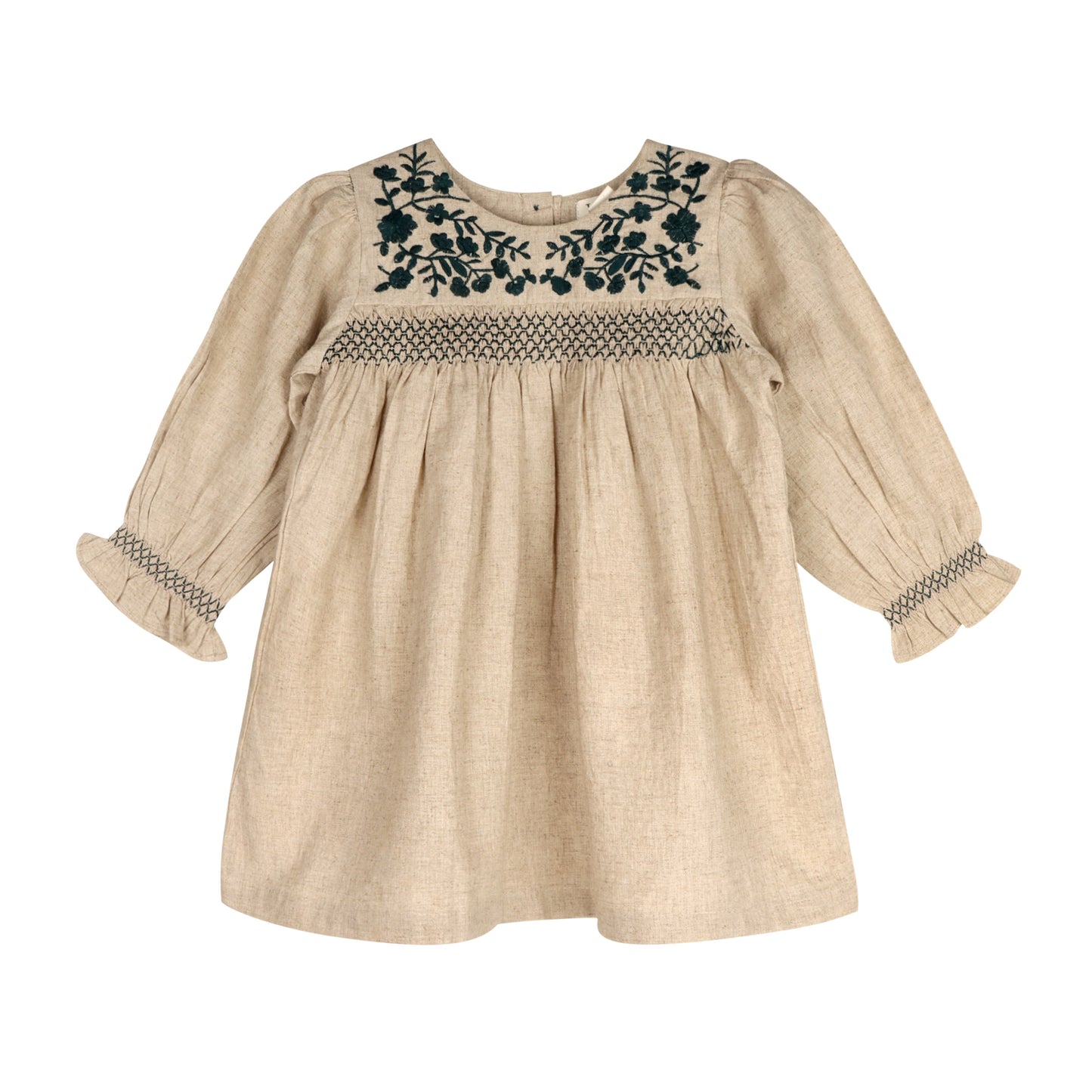 Meadow Breeze Linen Embroidered Oasis Dress