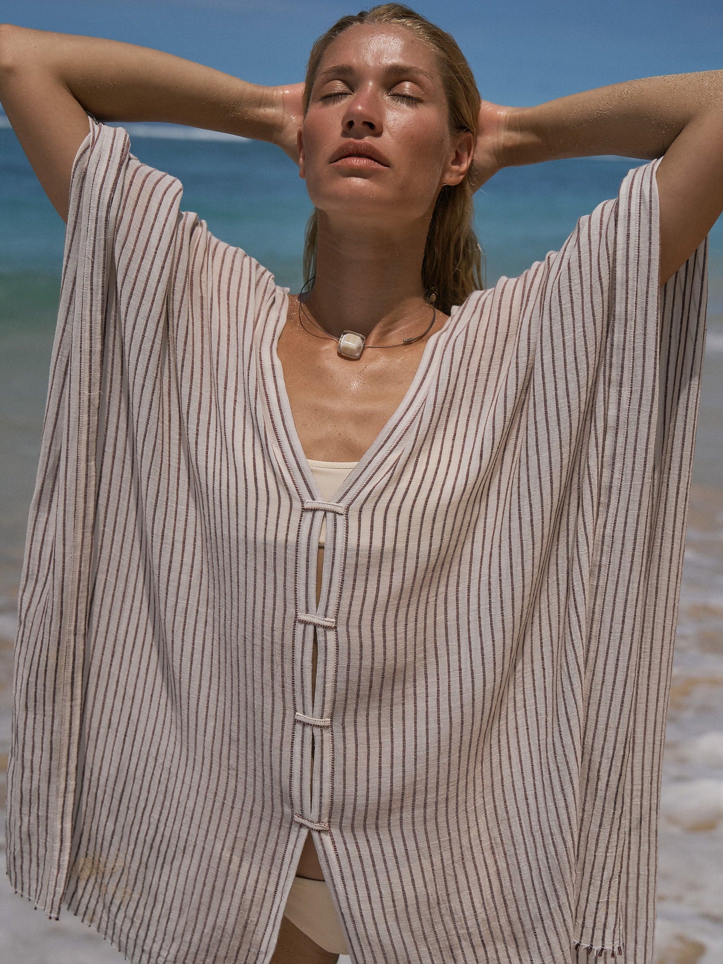 Ava Kimono - Burgundy Stripes