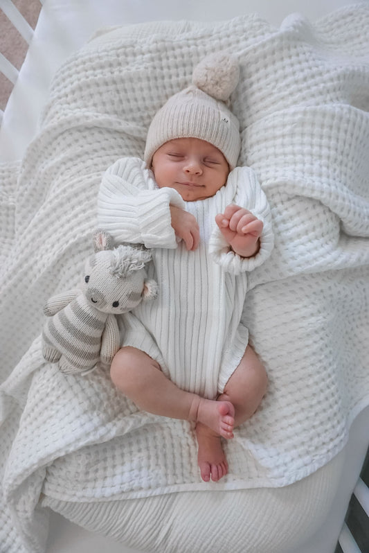 Luna + Luca Cable Knit Pom Beanie - Sand