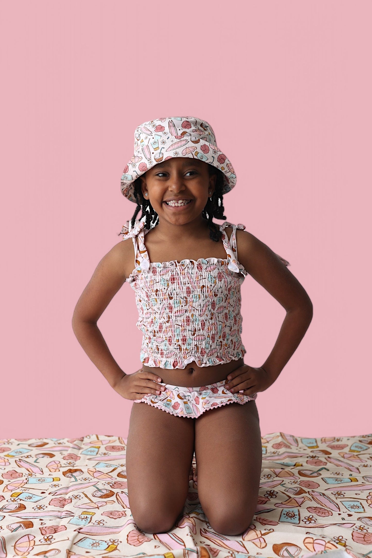 FUN IN THE SUN DREAM SMOCKED TANKINI TWO PIECE SWIM SUIT