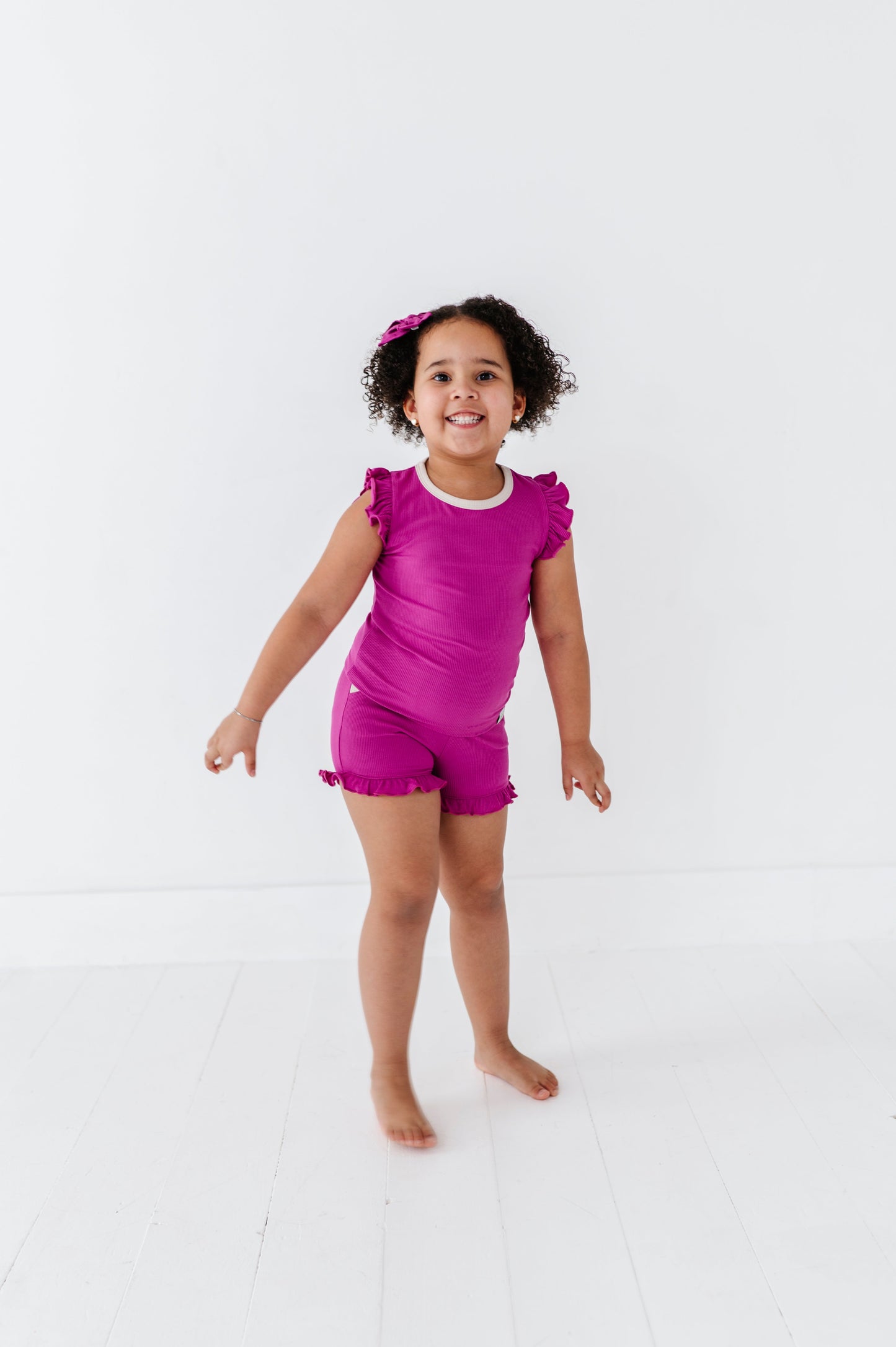 MAGENTA | Ruffle Tee + Shorts RIB SET